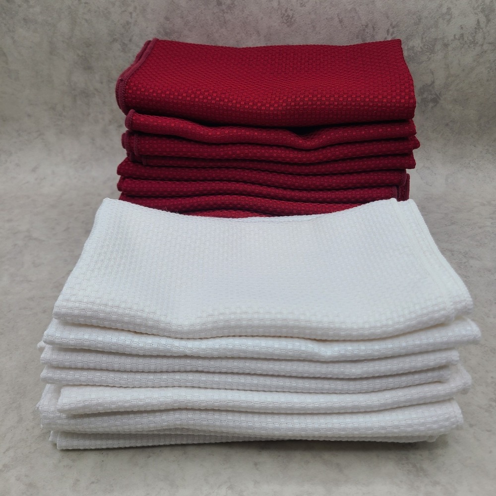 FABRIC Napkins Set 17"x17" 12 Red 8 White Waffle Pattern